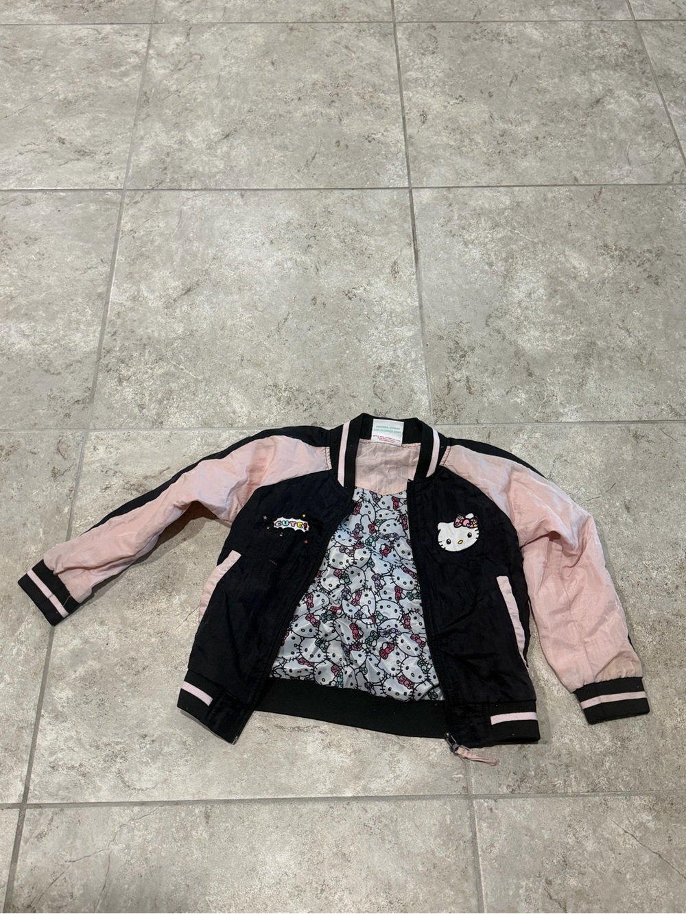 Hello Kitty Black & Pink Quilted Bomber Jacket for Kids